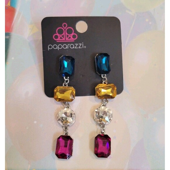 Stunning New Year's Party Bright Colors Statement Dangle Earrings Paparazzi New - Picture 7 of 9